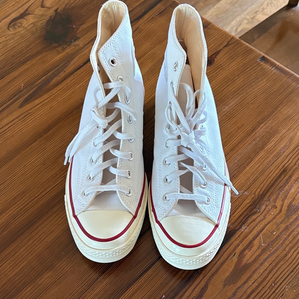 Converse White High-Tops with Red Trim